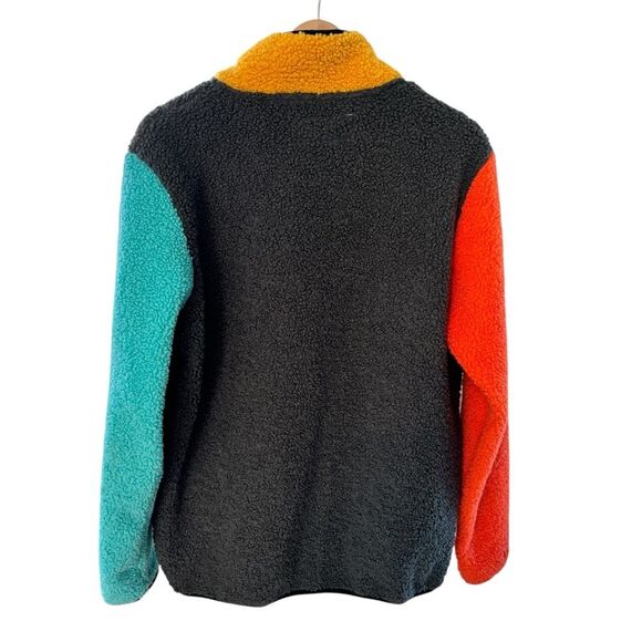 Dutch Bros Color Block Sweatshirt Sweater Snap up Pullover Teddy/Sherpa Sz L - Picture 3 of 9
